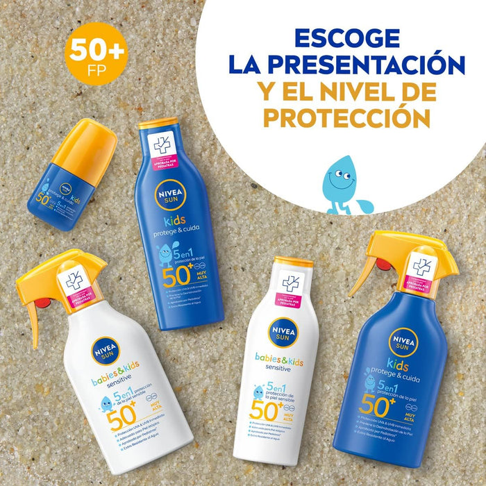 NIVEA SUN Protege & Cuida Kids Spray Solar FP50+ (270ml): Protección muy alta que cuida e hidrata la piel sensible de los niños con Pantenol y Vitamina E. Nivea - extra
