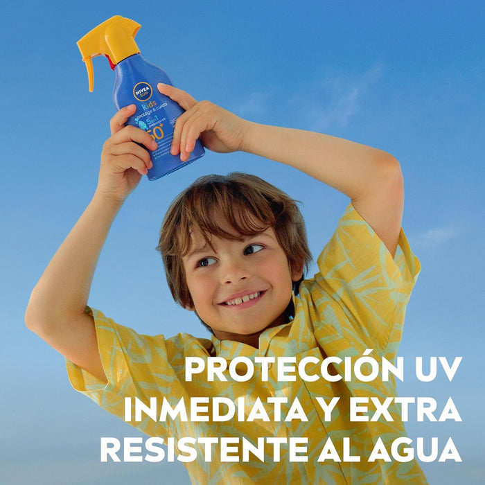 NIVEA SUN Protege & Cuida Kids Spray Solar FP50+ (270ml): Protección muy alta que cuida e hidrata la piel sensible de los niños con Pantenol y Vitamina E. Nivea - ingredientes