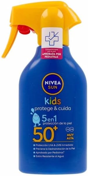 NIVEA SUN Protege & Cuida Kids Spray Solar FP50+ (270ml): Protección muy alta que cuida e hidrata la piel sensible de los niños con Pantenol y Vitamina E. Nivea - zoom