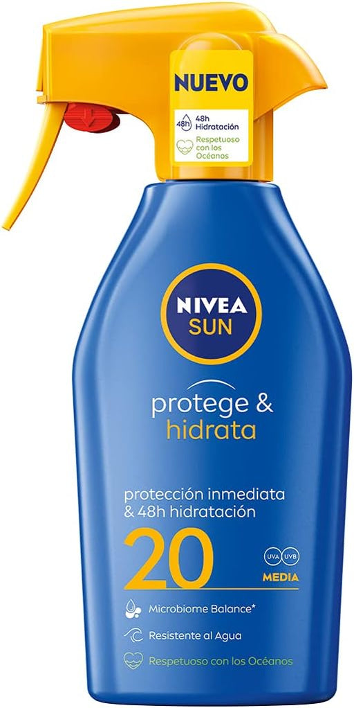 NIVEA SUN Protege & Hidrata Spray Solar FP20 (300ml): Protección media UVA/UVB con 24h de hidratación, de rápida absorción y fórmula sostenible para tu piel. Nivea - frontal