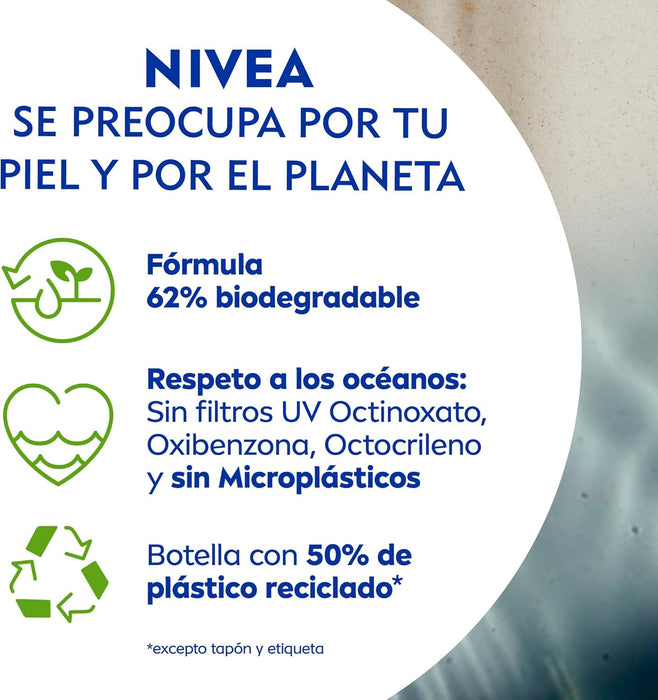 NIVEA SUN Sensitive Leche Solar Antialergias FP50+ (200ml): Muy alta protección UVA/UVB para pieles sensibles, con aloe vera que previene irritaciones y rojeces. Nivea - uso