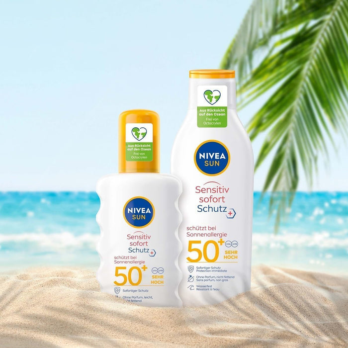 NIVEA SUN Sensitive Loción Solar Antialergias FP50+ (200ml): Protección muy alta para pieles sensibles en una fórmula calmante con aloe vera, sin perfume. Nivea - extra