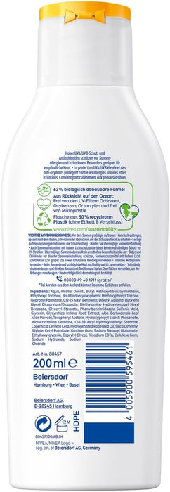 NIVEA SUN Sensitive Loción Solar Antialergias FP50+ (200ml): Protección muy alta para pieles sensibles en una fórmula calmante con aloe vera, sin perfume. Nivea - zoom