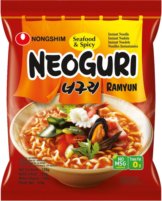 Nongshim Neoguri Fideos Instantáneos, Caja de 20 paquetes de Sopa Picante de Marisco. Ramen coreano con fideos gruesos y un intenso sabor a mar. 20x120g. Nongshim - detalle
