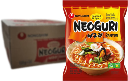 Nongshim Neoguri Fideos Instantáneos, Caja de 20 paquetes de Sopa Picante de Marisco. Ramen coreano con fideos gruesos y un intenso sabor a mar. 20x120g. Nongshim - frontal