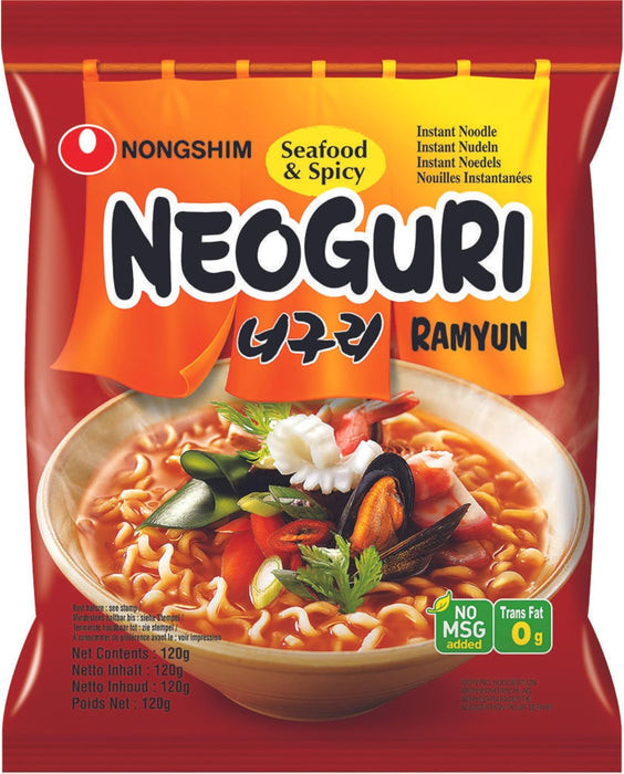 Nongshim Neoguri Fideos Instantáneos, Caja de 20 paquetes de Sopa Picante de Marisco. Ramen coreano con fideos gruesos y un intenso sabor a mar. 20x120g. Nongshim - lateral