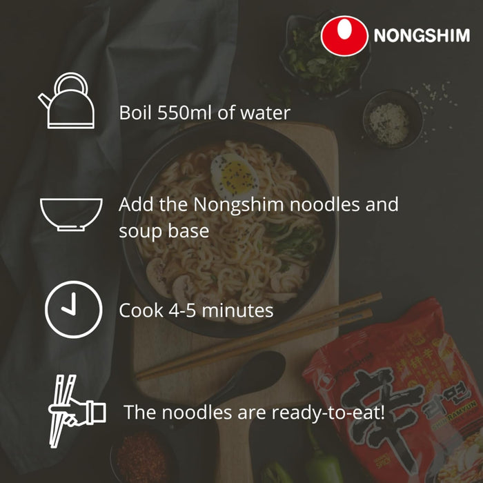 Nongshim Neoguri Fideos Instantáneos, Caja de 20 paquetes de Sopa Picante de Marisco. Ramen coreano con fideos gruesos y un intenso sabor a mar. 20x120g. Nongshim - zoom