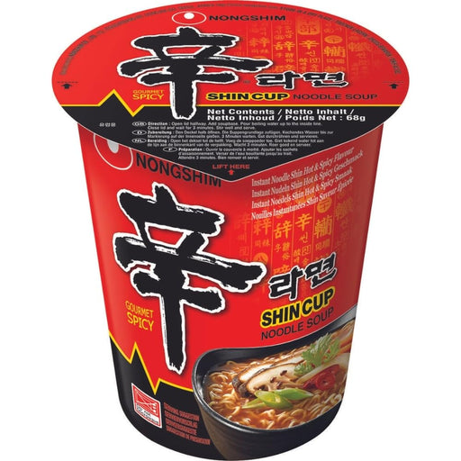 Nongshim Shin Ramyun, Pack de 12 Vasos de Fideos Instantáneos Coreanos. Sopa Picante de Ternera lista en 3 minutos. Formato Cup de 68g para una comida rápida. Nongshim - frontal