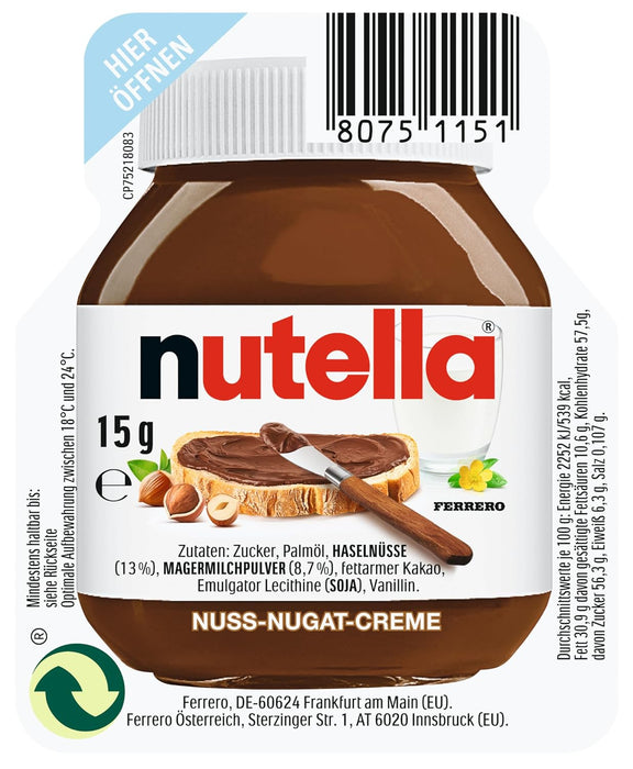 Caja de 120 Porciones Individuales de Nutella (120x15g). El formato profesional y de máximo ahorro para hostelería, con la crema de avellanas y cacao más famosa. Nutella - pack