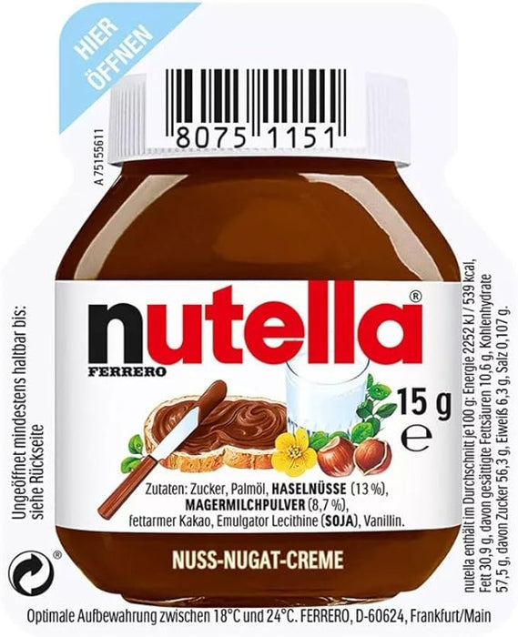 Caja de 120 Porciones Individuales de Nutella (120x15g). El formato profesional y de máximo ahorro para hostelería, con la crema de avellanas y cacao más famosa. Nutella - presentacion