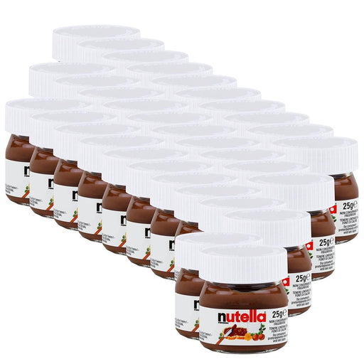 Caja de 32 Mini Tarros de Nutella (32x25g). El formato ideal para hostelería, buffets y eventos, con la ración individual perfecta en un icónico tarrito de cristal. Nutella - frontal
