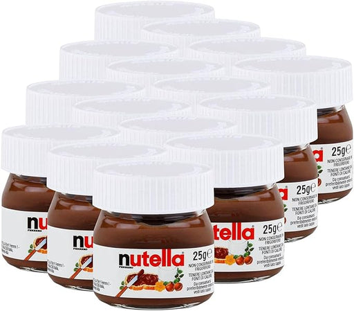 Nutella Mini Tarros de Cristal, Pack de 15x25g. La crema de avellanas y cacao más famosa del mundo en un adorable formato miniatura, ideal para regalar, para fiestas o para buffets. Nutella - frontal