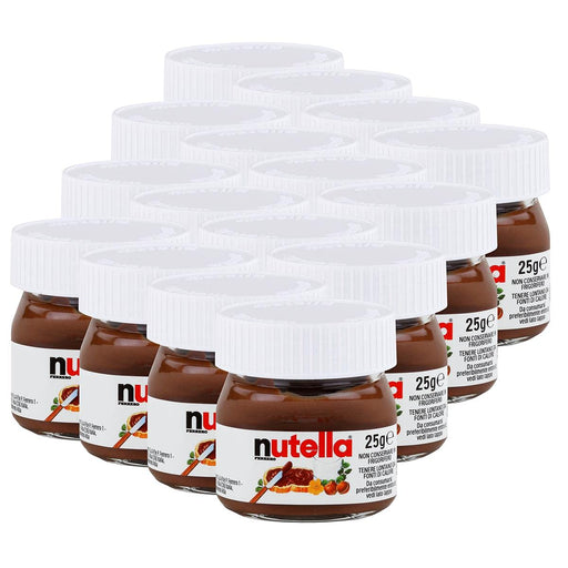 Nutella Mini Tarros de Cristal, Pack de 16x25g. La porción individual perfecta de la crema de avellanas y cacao más famosa del mundo. Ideal para desayunos, meriendas y para llevar. Nutella - frontal