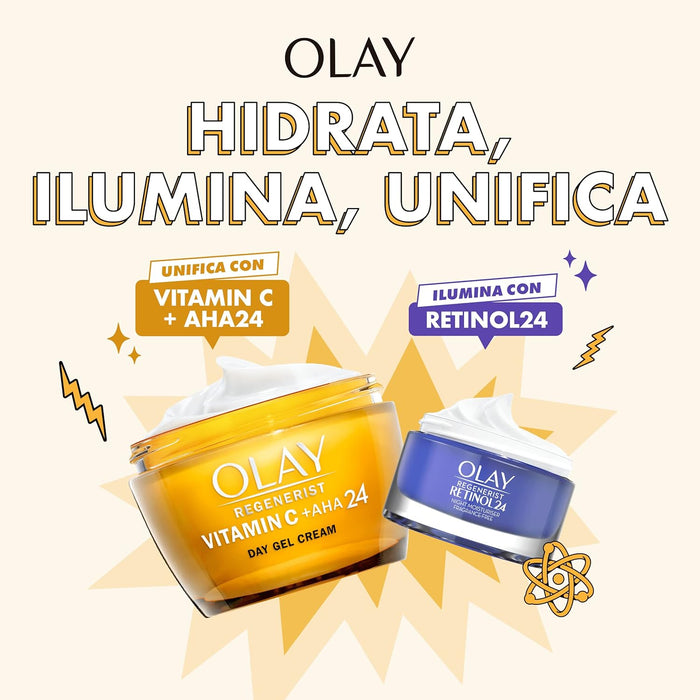 Olay Set de Regalo Iluminador con Gel-Crema Vitamina C + AHA24, Crema de Noche Retinol24, Neceser y Face Roller. Un tratamiento facial completo para una piel radiante. Olay - lateral