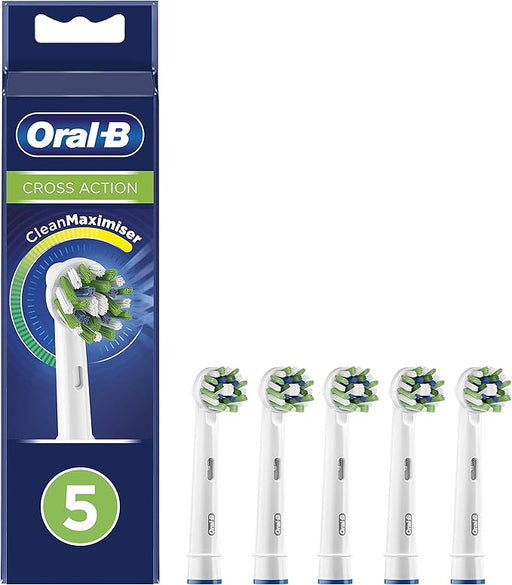 Oral-B CrossAction Pack de 5 Recambios para Cepillo Eléctrico. Con tecnología CleanMaximiser y filamentos angulados para una limpieza interdental profunda y encías más sanas. Oral-B - frontal