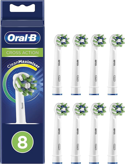 Oral-B CrossAction Pack de 8 Recambios para Cepillo Eléctrico. Con tecnología CleanMaximiser para un rendimiento óptimo y una eliminación de placa hasta un 100% superior. Oral-B - frontal