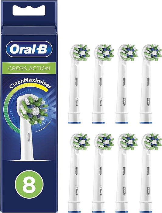 Oral-B CrossAction Pack de 8 Recambios para Cepillo Eléctrico. Con tecnología CleanMaximiser para un rendimiento óptimo y una eliminación de placa hasta un 100% superior. Oral-B - frontal