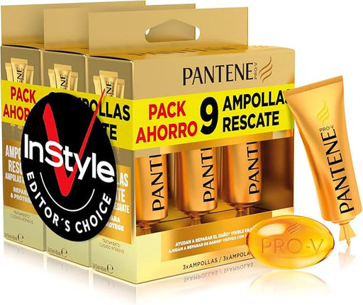 Tratamiento capilar Pantene Pro-V Ampollas Rescate 1 Minuto Repara y Protege. Pack de 3 cajas (9 ampollas de 15 ml en total) para pelo débil, seco y dañado. Pantene - frontal