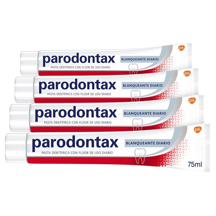 Parodontax Blanqueante Diario, pack de 4x75 ml. Pasta dental para el cuidado de encías sensibles, previene el sangrado y blanquea el esmalte dental de forma eficaz. Parodontax - extra