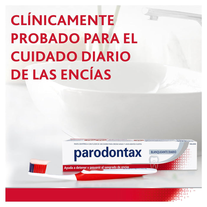 Parodontax Blanqueante Diario, pack de 4x75 ml. Pasta dental para el cuidado de encías sensibles, previene el sangrado y blanquea el esmalte dental de forma eficaz. Parodontax - lateral