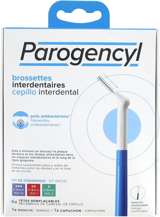 Kit de Inicio de Cepillos Interdentales Parogencyl. El set esencial con un mango y recambios para una limpieza más eficaz y suave entre los dientes y las encías. Parogencyl - frontal