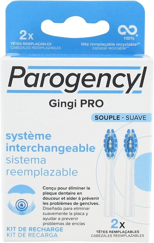 Pack de 2 Recambios para el Cepillo Dental Parogencyl Gingi PRO Suave. El repuesto esencial para tu cepillo de sistema reemplazable, ideal para el cuidado de las encías. Parogencyl - frontal