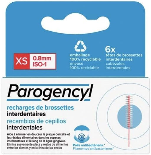 Recambios de Cepillos Interdentales Parogencyl Talla XS (0.8mm / ISO-1). Un pack de repuestos para el mango interdental, diseñados para limpiar espacios interdentales estrechos. Parogencyl - frontal