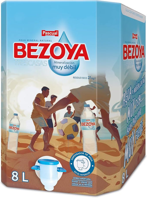 Bezoya Agua Mineral Natural de Mineralización muy Débil, Formato Ahorro 8L con Grifo. La opción más cómoda y sostenible para la hidratación diaria de toda la familia. Pascual - frontal