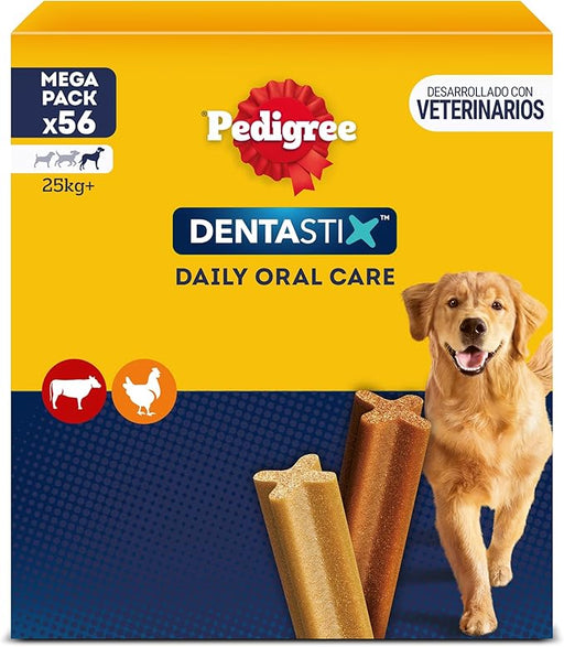 Pedigree Dentastix Snack Dental para Perros Grandes, pack de 56 unidades. Premios para la higiene oral diaria que reducen el sarro, limpian los dientes y refrescan el aliento. Pedigree - frontal