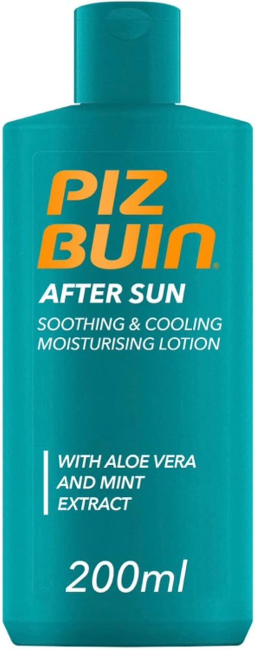 Piz Buin After Sun Loción Calmante y Refrescante 200 ml: Hidratación intensa con Aloe Vera y Menta para reparar y aliviar tu piel tras la exposición solar. Piz Buin - pack