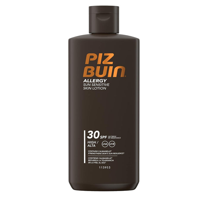 Piz Buin Allergy Loción Solar para Piel Sensible FPS 30 (200 ml): Alta protección UVA/UVB resistente al agua, desarrollada por dermatólogos para tu piel. Piz Buin - extra
