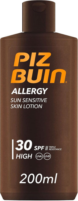 Piz Buin Allergy Loción Solar para Piel Sensible FPS 30 (200 ml): Alta protección UVA/UVB resistente al agua, desarrollada por dermatólogos para tu piel. Piz Buin - frontal
