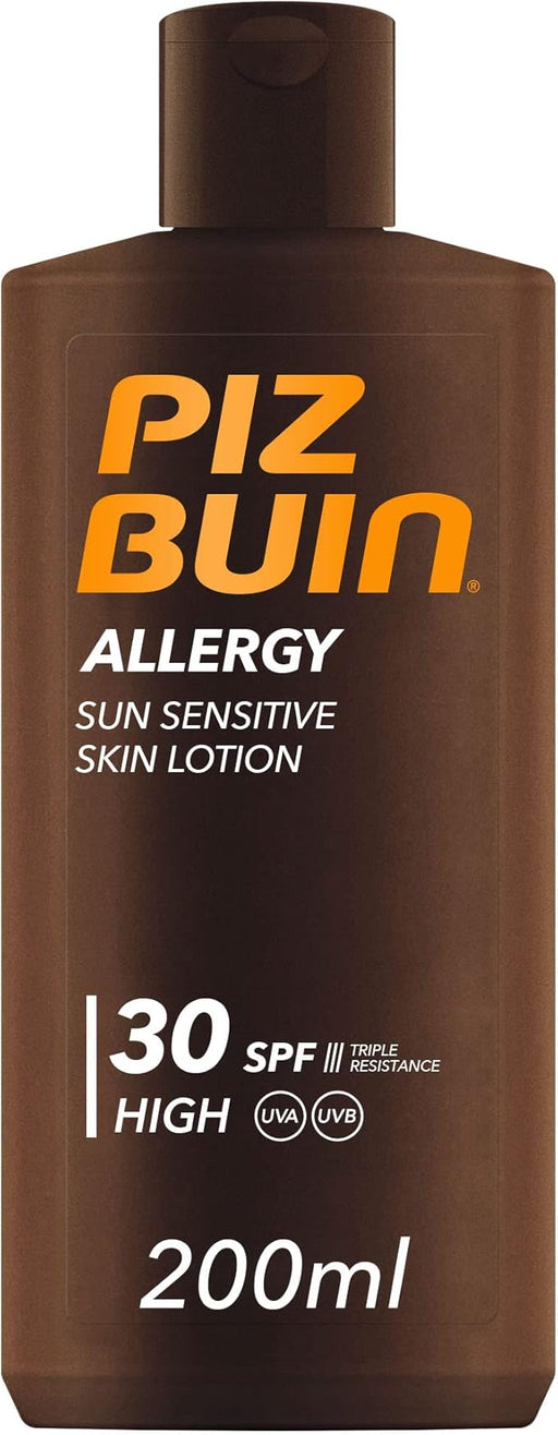 Piz Buin Allergy Loción Solar para Piel Sensible FPS 30 (200 ml): Alta protección UVA/UVB resistente al agua, desarrollada por dermatólogos para tu piel. Piz Buin - frontal