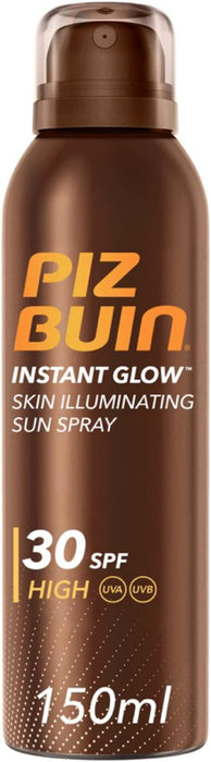 Piz Buin Instant Glow Spray Solar Iluminador FPS 30 (150 ml): Consigue un bronceado luminoso y protegido con este protector de alta protección y efecto glow. Piz Buin - frontal