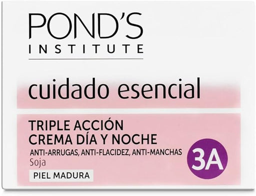 Pond's Crema Facial Triple Acción 3A, 50 ml. Un tratamiento antiedad para pieles maduras que combate arrugas, flacidez y manchas, dejando la piel más lisa, densa y firme. Pond's - frontal