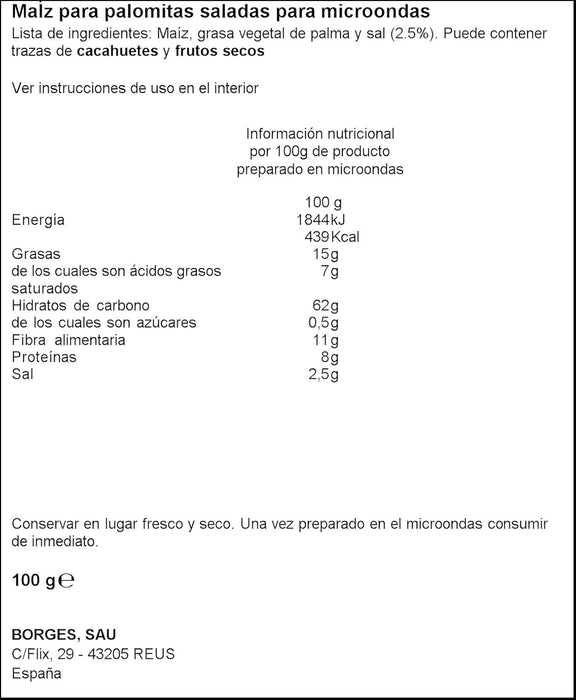 Popitas Palomitas Saladas para Microondas, pack de 8 bolsas de 100g. El snack perfecto para tus sesiones de cine en casa, listas en 3 minutos con el punto justo de sal. Popitas - detalle
