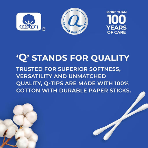 Q-tips Hisopos de Algodón (Paquete de 625 Unidades): Fabricados en EEUU con 100% algodón puro, más suaves y absorbentes para tu rutina de higiene y belleza. Q-Tips - pack