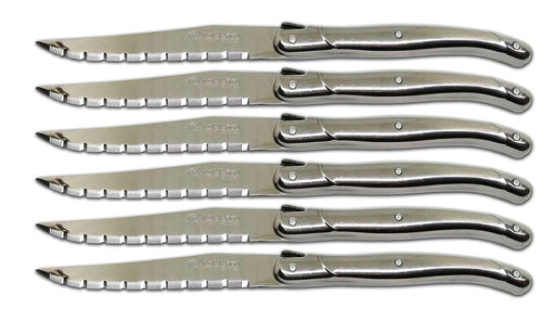 Quttin Set de 6 Cuchillos Chuleteros Inox Modelo Francés: Disfruta de un corte perfecto en tus carnes con un diseño clásico y una sierra que nunca necesita afilar. Quittin - frontal