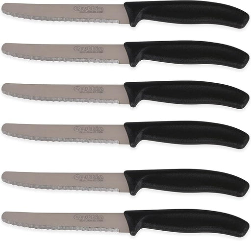 Quttin Basic Set de 6 Cuchillos de Mesa con hoja de sierra de 11cm. Un juego de cuchillos para el uso diario, resistentes y duraderos, con un práctico mango de color negro. Quttin - frontal