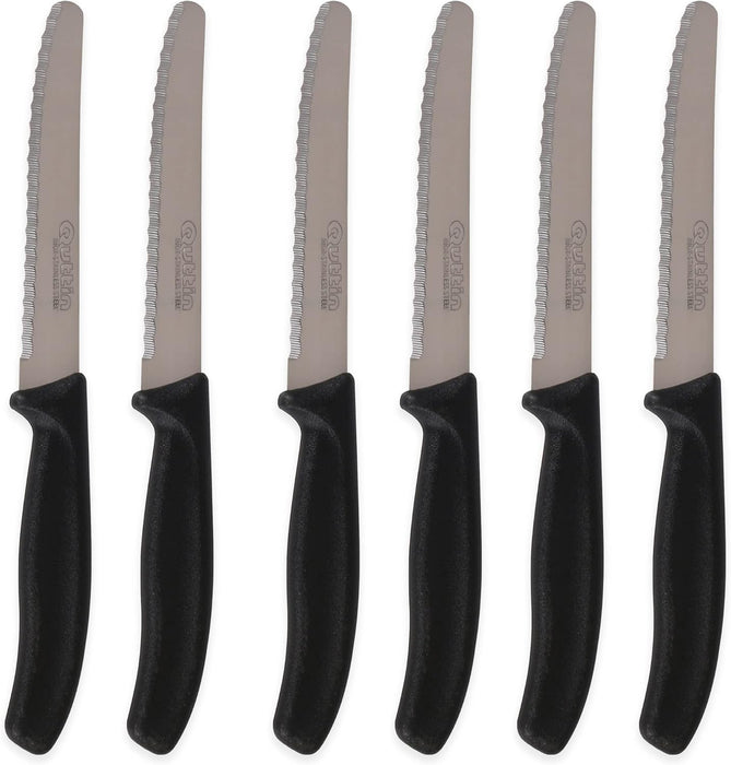 Quttin Basic Set de 6 Cuchillos de Mesa con hoja de sierra de 11cm. Un juego de cuchillos para el uso diario, resistentes y duraderos, con un práctico mango de color negro. Quttin - uso