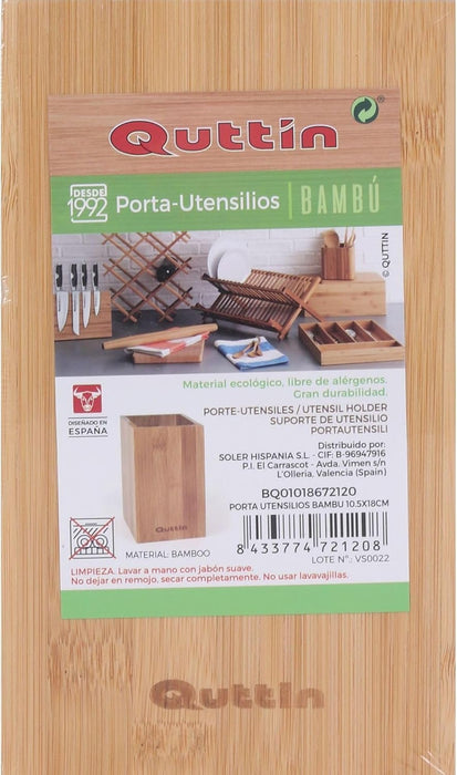 Quttin Bote para Utensilios de Cocina de Bambú: Organizador de encimera elegante y sostenible (18 cm de alto) para mantener tus espátulas y cucharas ordenadas. Quttin - detalle