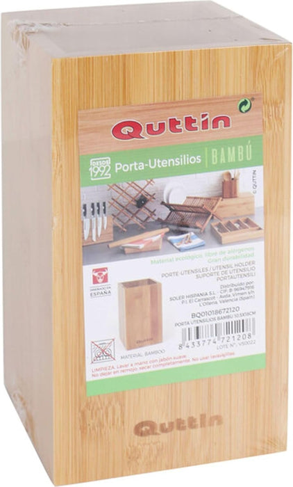 Quttin Bote para Utensilios de Cocina de Bambú: Organizador de encimera elegante y sostenible (18 cm de alto) para mantener tus espátulas y cucharas ordenadas. Quttin - lateral
