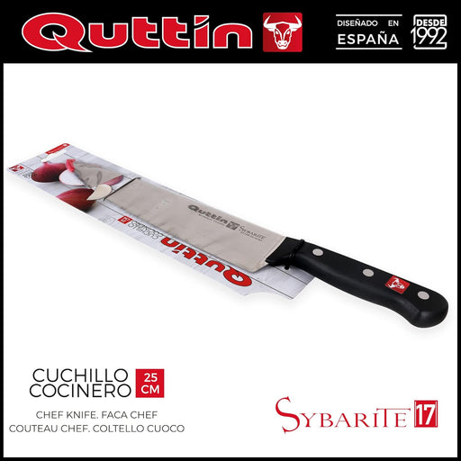Quttin Cuchillo Cocinero Profesional Sybarite, Hoja de 25 cm. Forjado en acero inoxidable con Molibdeno Vanadio y mango ergonómico de POM con remaches. Quttin - pack