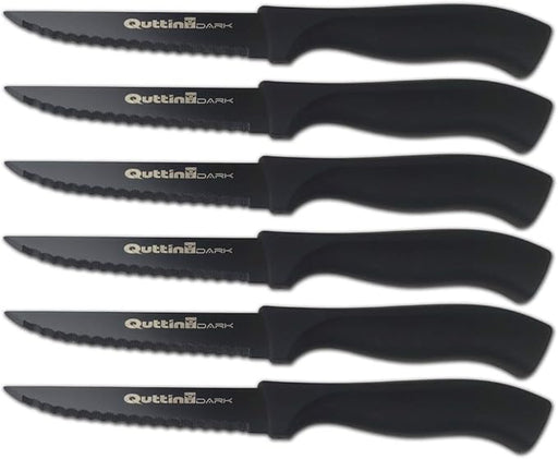 Quttin Dark Set 6 Cuchillos Chuleteros (11cm): Diseño moderno con hoja de acero inox con recubrimiento cerámico antiadherente y mango ergonómico de silicona. Quttin - frontal