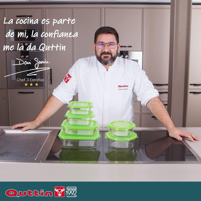 Quttin Fiambrera Cuadrada de Acero Inoxidable, 0.40L (13x13cm). Recipiente hermético con tapa de plástico sin BPA, ideal para conservar y transportar alimentos de forma segura. Quttin - lateral