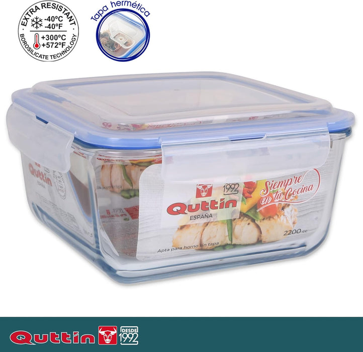 Quttin Fiambrera Cuadrada de Acero Inoxidable, 0.40L (13x13cm). Recipiente hermético con tapa de plástico sin BPA, ideal para conservar y transportar alimentos de forma segura. Quttin - zoom