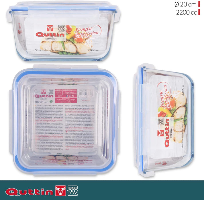 Quttin Fiambrera de Acero Inoxidable Cuadrada (0.40L, 13x13cm). Contenedor de alimentos con tapa hermética a prueba de fugas, apto para horno, congelador y lavavajillas. Quttin - extra