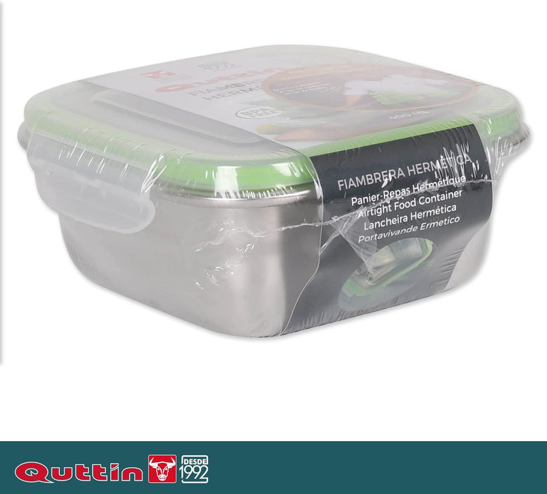 Quttin Fiambrera de Acero Inoxidable Cuadrada (0.40L, 13x13cm). Contenedor de alimentos con tapa hermética a prueba de fugas, apto para horno, congelador y lavavajillas. Quttin - ingredientes
