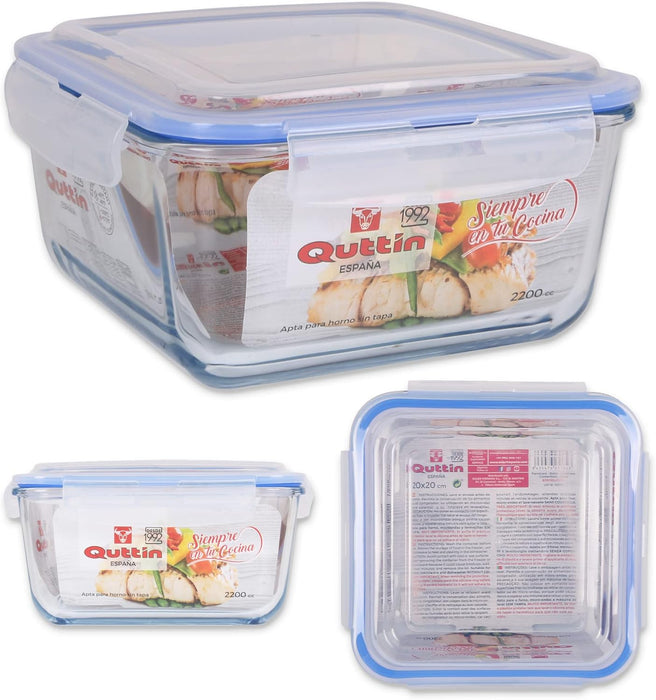 Quttin Fiambrera de Acero Inoxidable Cuadrada (0.40L, 13x13cm). Contenedor de alimentos con tapa hermética a prueba de fugas, apto para horno, congelador y lavavajillas. Quttin - presentacion
