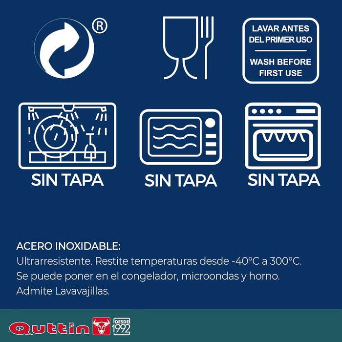 Quttin Fiambrera de Acero Inoxidable Cuadrada (0.40L, 13x13cm). Contenedor de alimentos con tapa hermética a prueba de fugas, apto para horno, congelador y lavavajillas. Quttin - uso